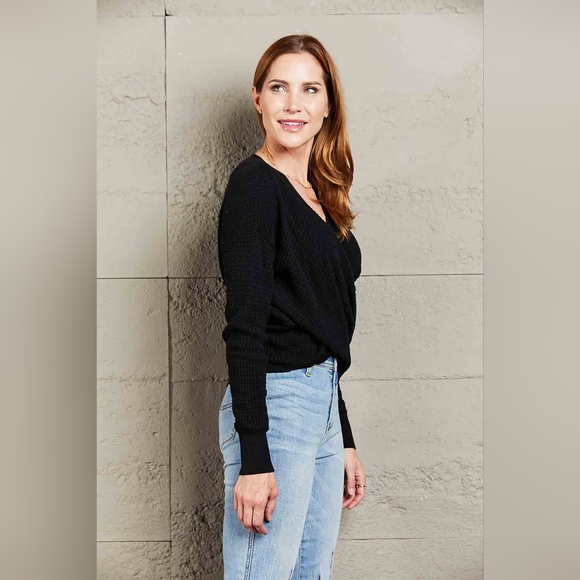 Double Take V Neck Wrap Front Knitted Top - Picture 6 of 9